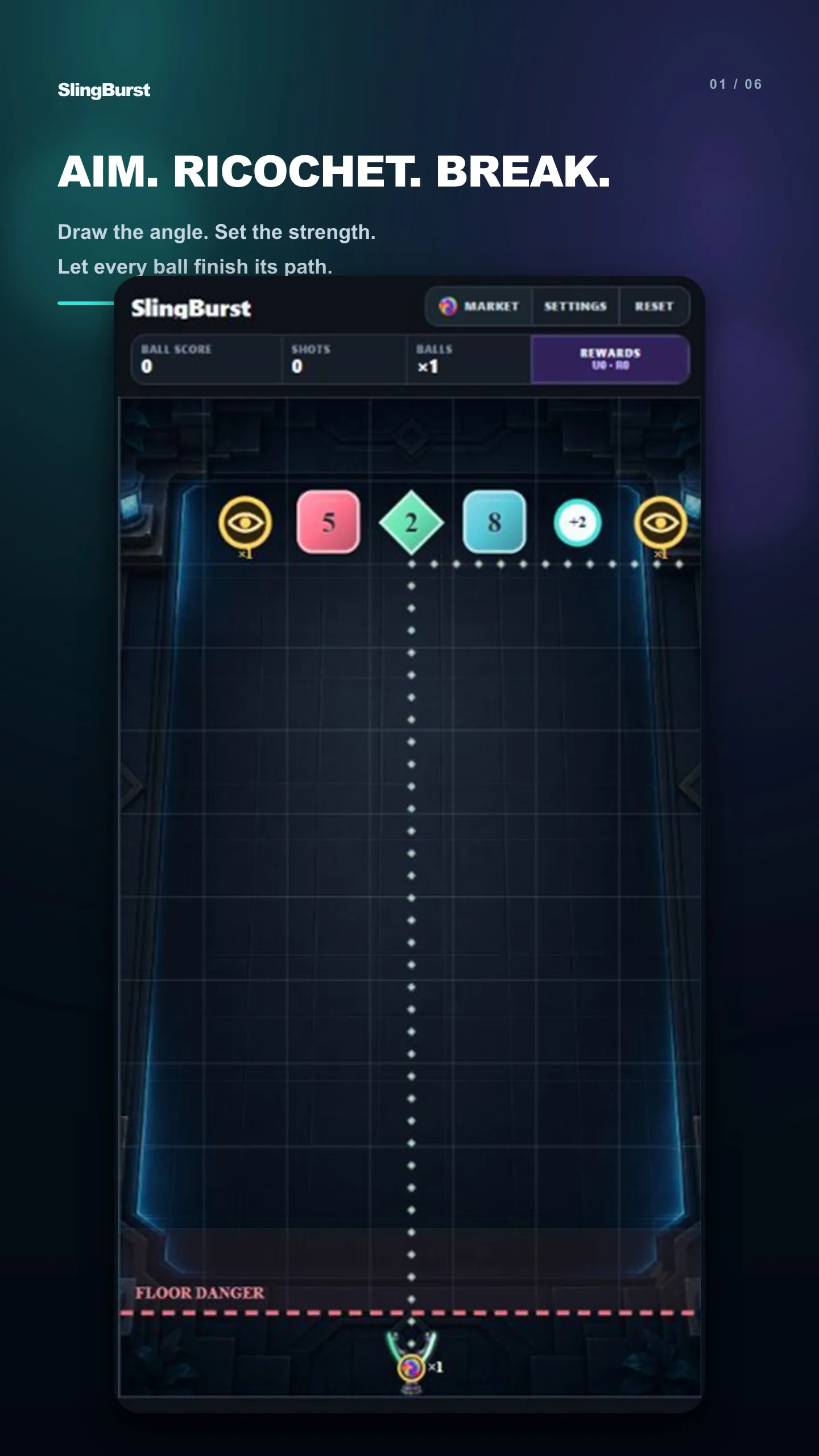 SlingBurst aiming screen with numbered tiles