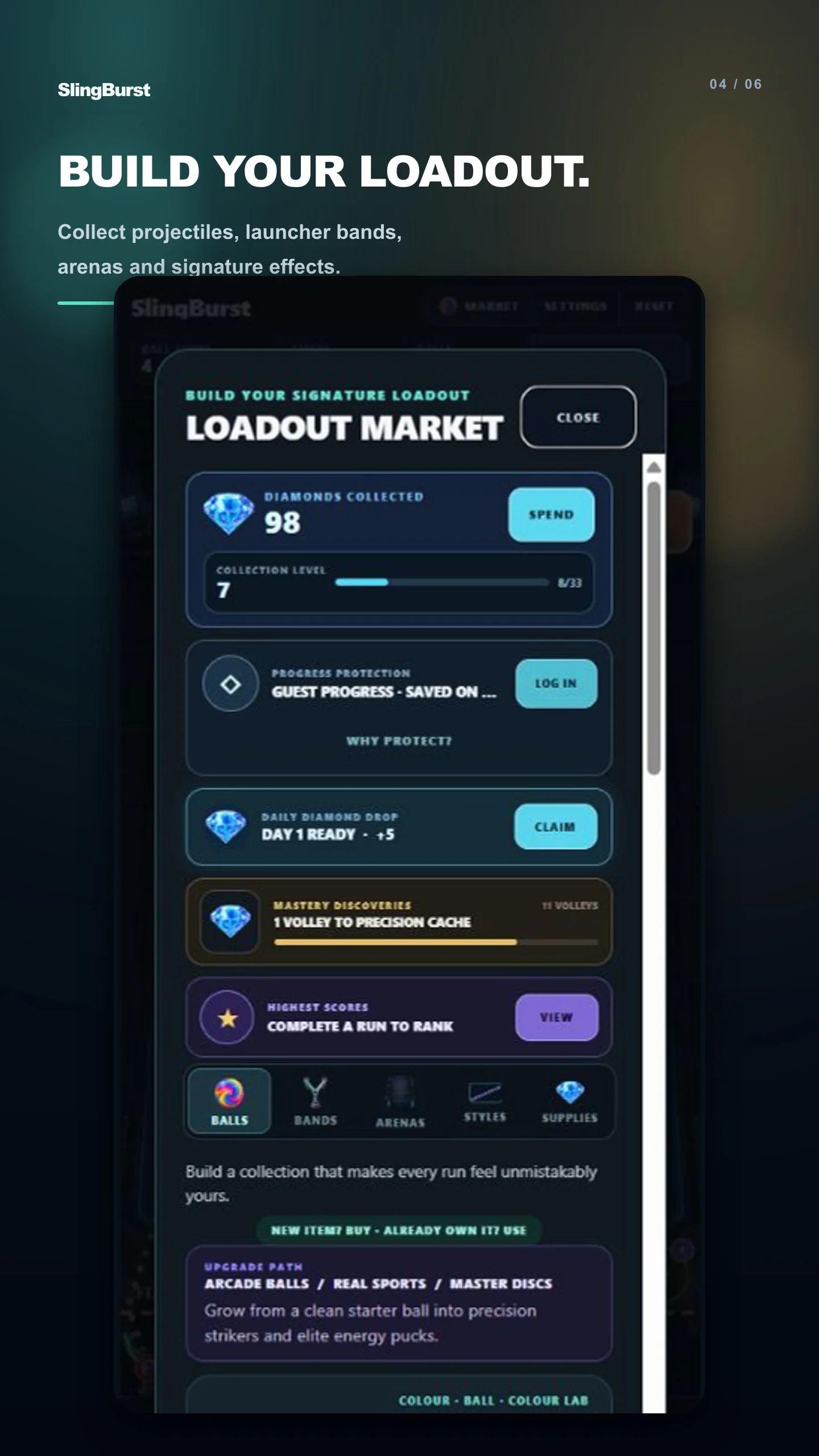 SlingBurst cosmetic loadout and marketplace